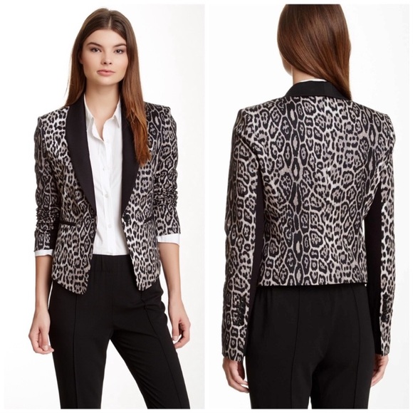 BCBGMaxAzria Jackets & Blazers - BCBGmaxArizia Bowie Leopard Print Tuxedo Blazer